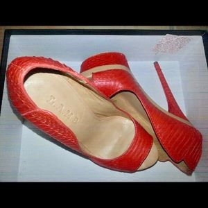 L.A.M.B Orange snake skinned Ilane Peep Toe Heels